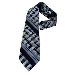 NEW 80s Don Loper Paisley Stripe Tie Polyester Blue Grey 54" x 4"